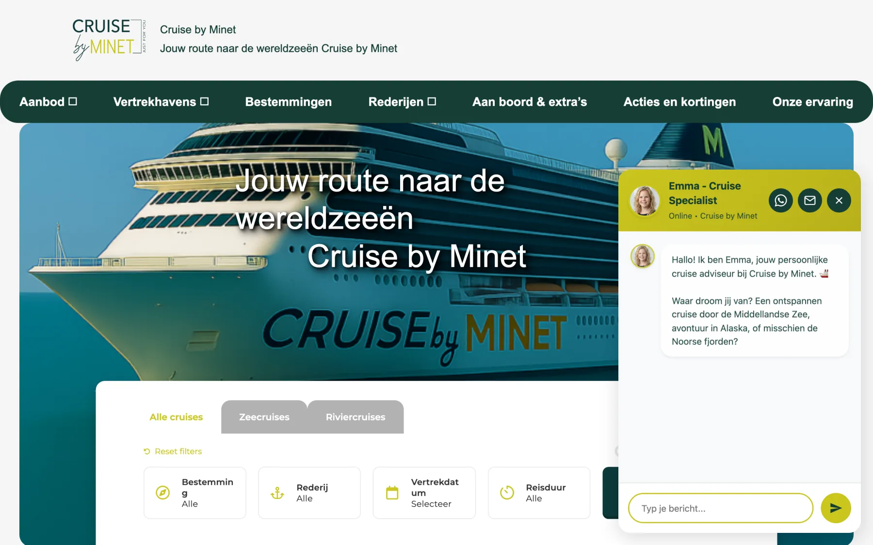 Cruise by Minet, boekbaar cruiseplatform