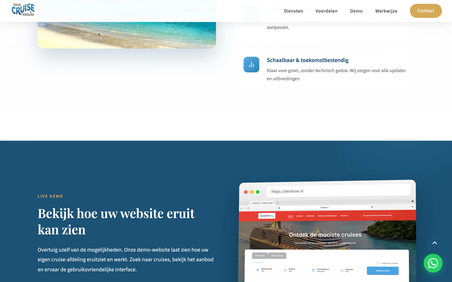 Wat een bureau krijgt: een complete cruisesite met zoek- en boekmodule, binnen enkele dagen in de eigen huisstijl.