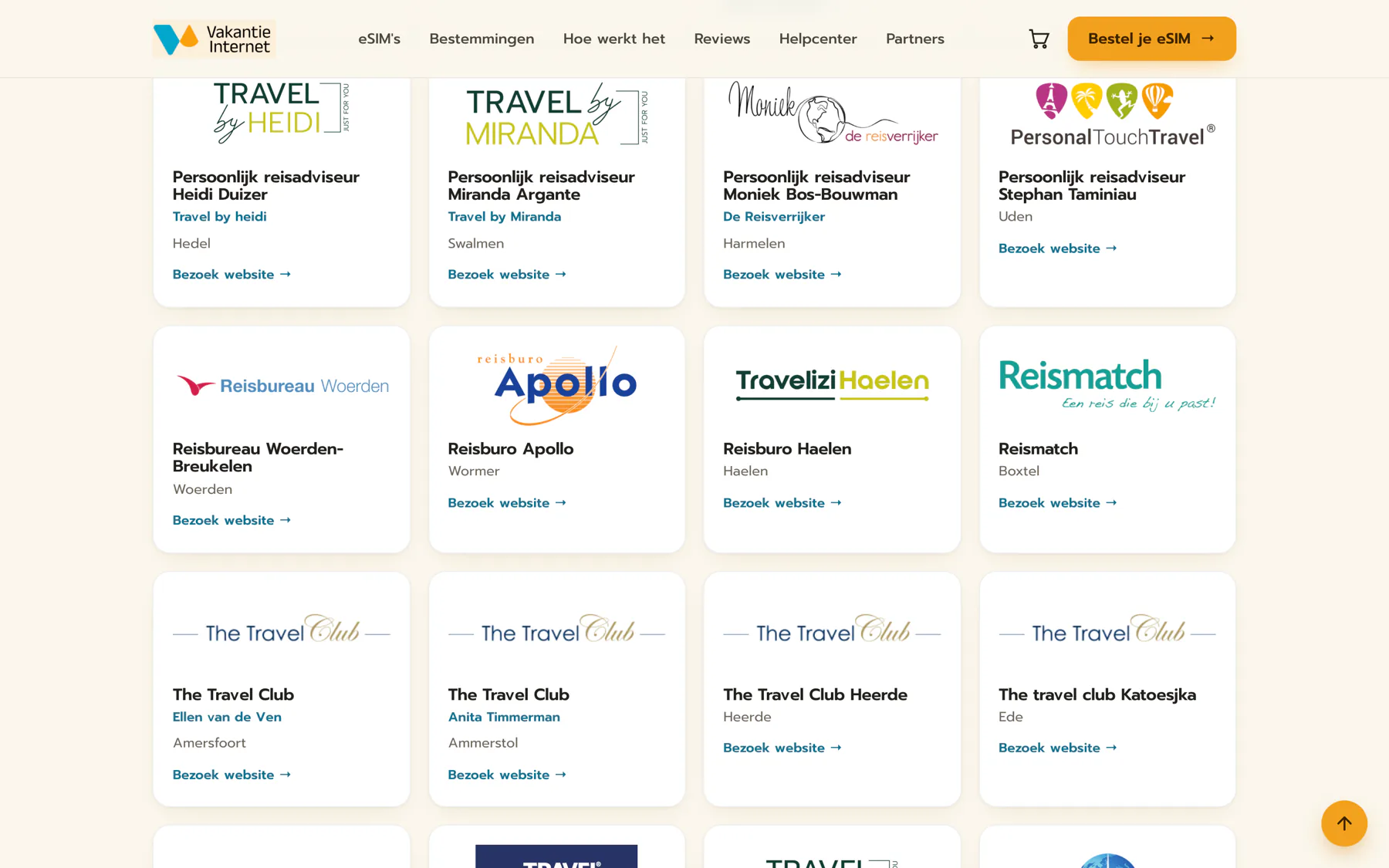 De partnerpagina met de bureaus en adviseurs die Vakantie Internet bij hun klanten aanbieden.